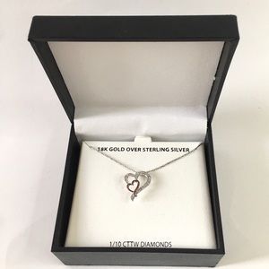 Never Worn Diamond Double Heart Pendant Necklace